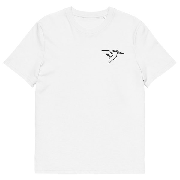 Premium Bio-Baumwoll T-Shirt schwarz/weiß mit Glacavis-Eisvogel u. Text